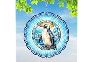 44MEMORY Penguin Yard and Garden Wind Spinner, Unique 3D Hanging Penguin Wind Spinner