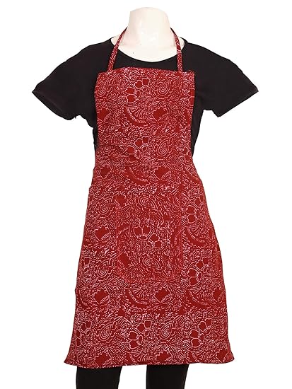 Kuber Industries Floral Cotton Kitchen Apron with Front Pocket - Maroon