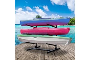 NouraVita Kayak Storage Rack - Heavy Duty Kayak Racks With Adjustable Hanger System, Freestanding Indoor/Outdoor Storage Rack for Kayaks, Canoes, Surfboard, Paddleboard & Skis(3 Levels)