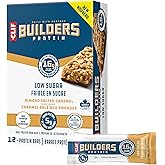 CLIF BUILDERS Low Sugar Protein Bars, 12 pack of 56g bars, 16g Protein, 5g Sugar, No Artificial Sweeteners, Almond Salted Car