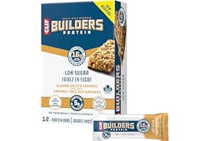 CLIF BUILDERS Low Sugar Protein Bars, 12 pack of 56g bars, 16g Protein, 5g Sugar, No Artificial Sweeteners, Almond Salted Car