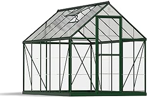 Palram Canopia Greenhouse Kit 6' x 10' Hobby Walk-In Polycarbonate Heavy Duty Aluminum Frame Lockable Door and Vent Hybrid (Forest Green)