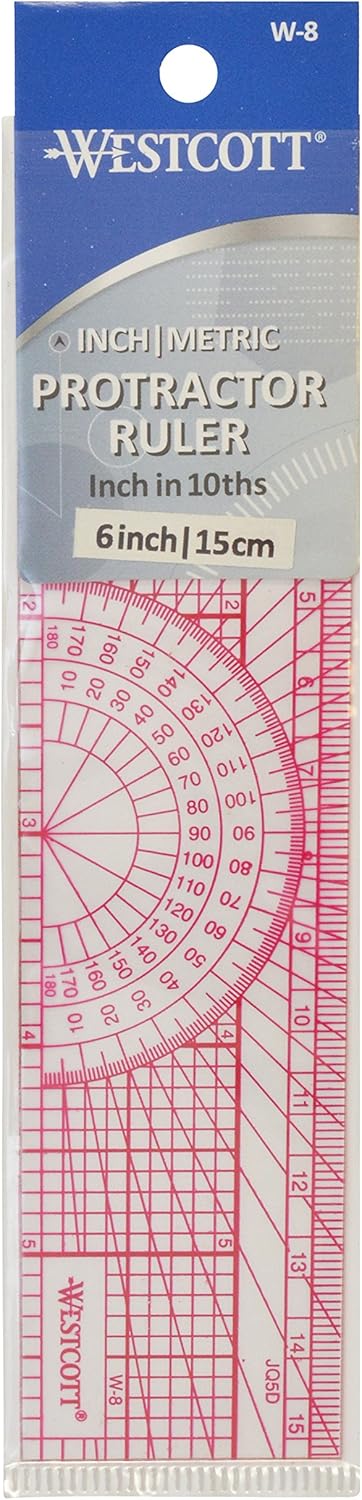 Westcott Engineers' Protractor Ruler, 6", 15cm, Transparent (W-8) : Office Products