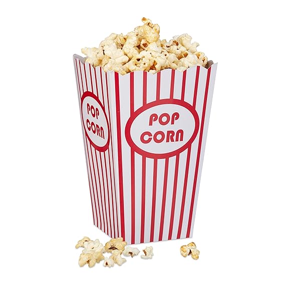 Relaxdays Popcorntüten, 48er Set, gestreift, US-Retrostyle, Kino, Filmabend Zubehör, Kindergeburtstag, Pappe, rot/weiß