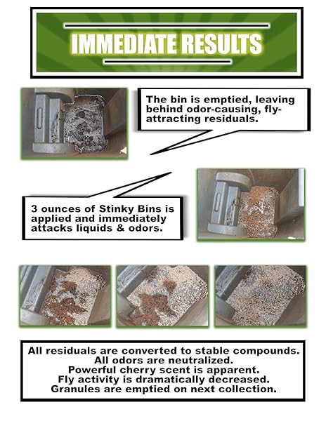 STINKY BINS GARBAGE ODOR ELIMINATOR – CHERRY SCENTED ABSORBING GRANULES FOR TRASH BINS, DUMPSTERS, GARBAGE CANS, AND OUTDOOR WASTE – ALL-NATURAL SLUDGE CONTROL AND DEODORIZER – 24 OZ BAG
