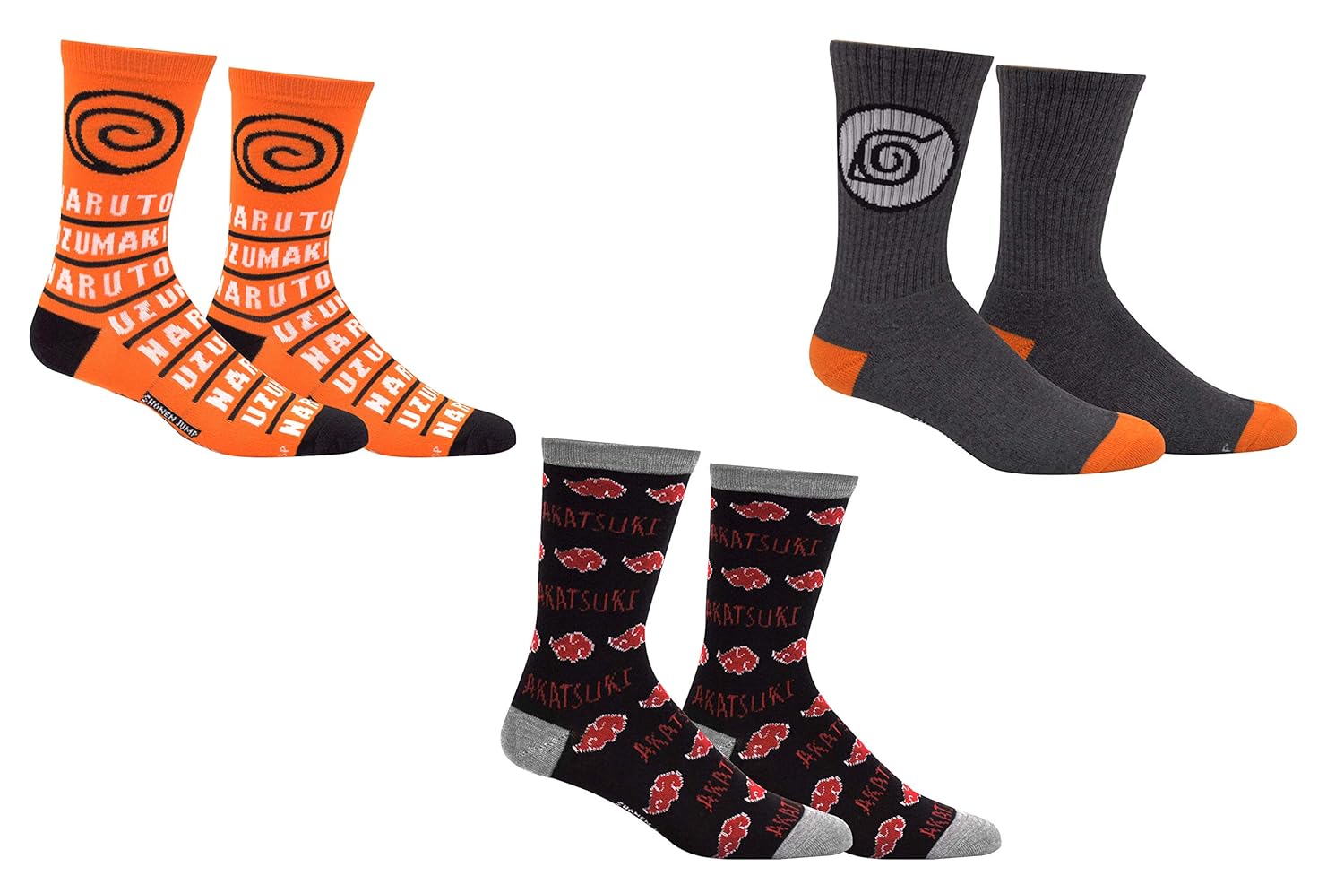 Naruto Shippuden Socks Cosplay 3 Pair 1 Size Akatsuki Socks Naruto Gifts Anime Crew Socks Women Men S Amazon In Clothing Accessories