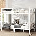 XUWANSHANG Twin XL Over Twin XL Bunk Bed Frame, Heavy Duty Metal Loft Bed for Adults/Teens, 400/600LB Capacity w/Ladder & Guardrail, Noise-Free Steel Slats, No Box Spring Required, White