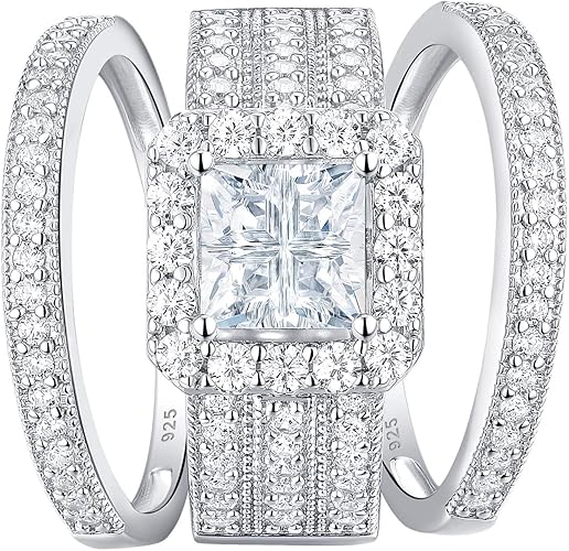 Amazon Co Jp Newshe 婚約指輪 女性用 結婚指輪 セット プリンセス スターリングシルバー キュービックジルコニア 2カラット クロス サイズ5 10 ホワイト ジュエリー