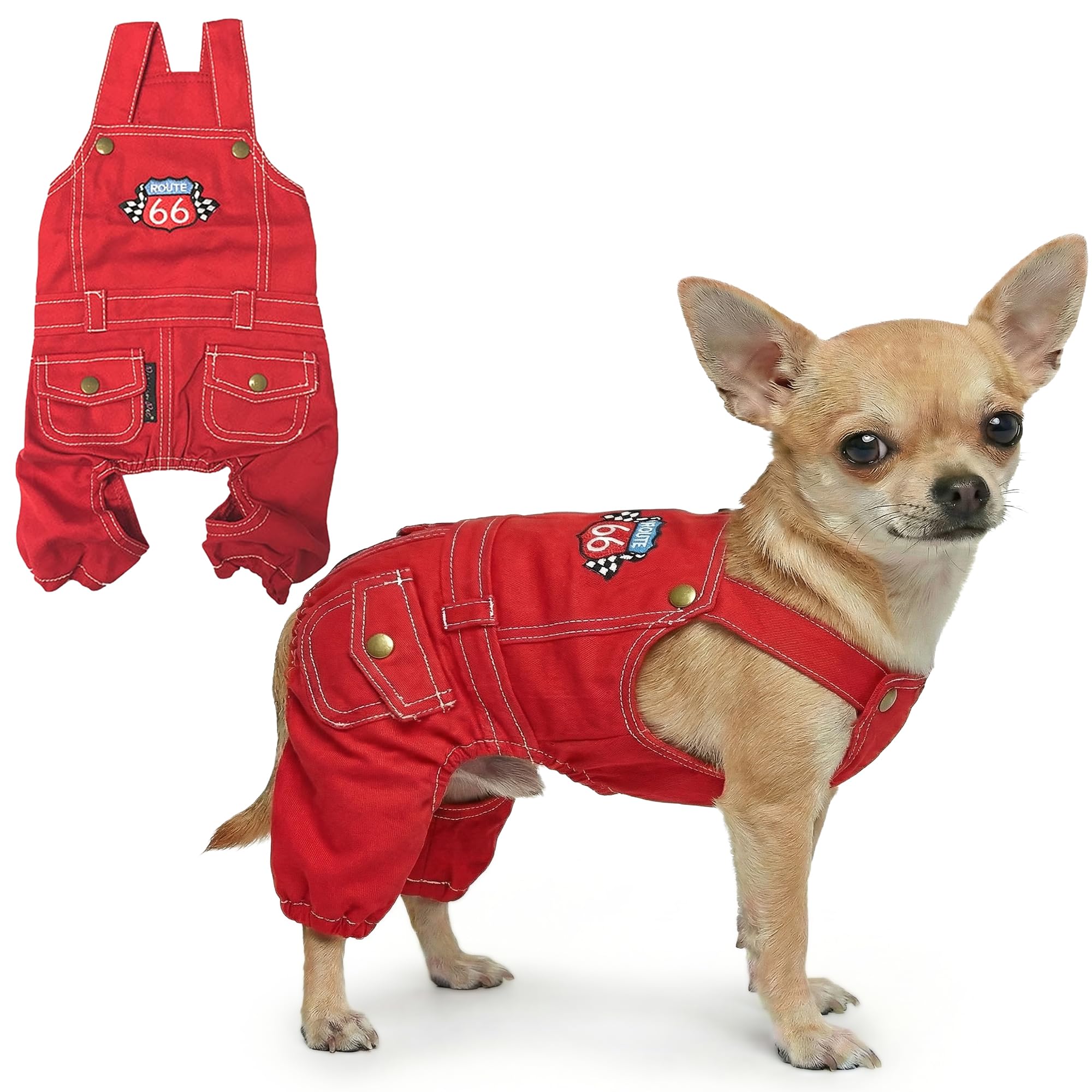 Parisian Pet Dog Clothes Cat Apparel Outfits Route 66 Jumpsuit, S