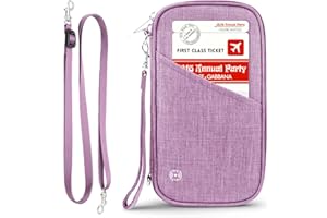 ROLAPA Passport Wallet- Passport Holder RFID travel wallet, for Family and Women & Men, Travel Document Organizer with Removable Wristlet Crossbody Strap (Purple)