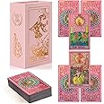 lrjrizzo Tarot Cards for Beginners Pink Tarot Cards with Guide Book Gold Foil with Meanings on Them 78 Classic Origina Rider Waite Taro Deck Fortune Telling Game（Pink）