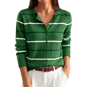 ANRABESS Womens Button Down Lightweight Cardigan Sweaters | Fall Fashion, Crew Neck Long Sleeve Shirts，Striped & Solid, Busin