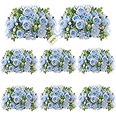 ASTRYAS 8Pcs Artificial Peonies Blue Silk Peonies Faux Flower Bouquet Fake Blue Peonies Artificial Flowers Table Centerpieces for Bridal Wedding Home Party Office Decoration Bulk