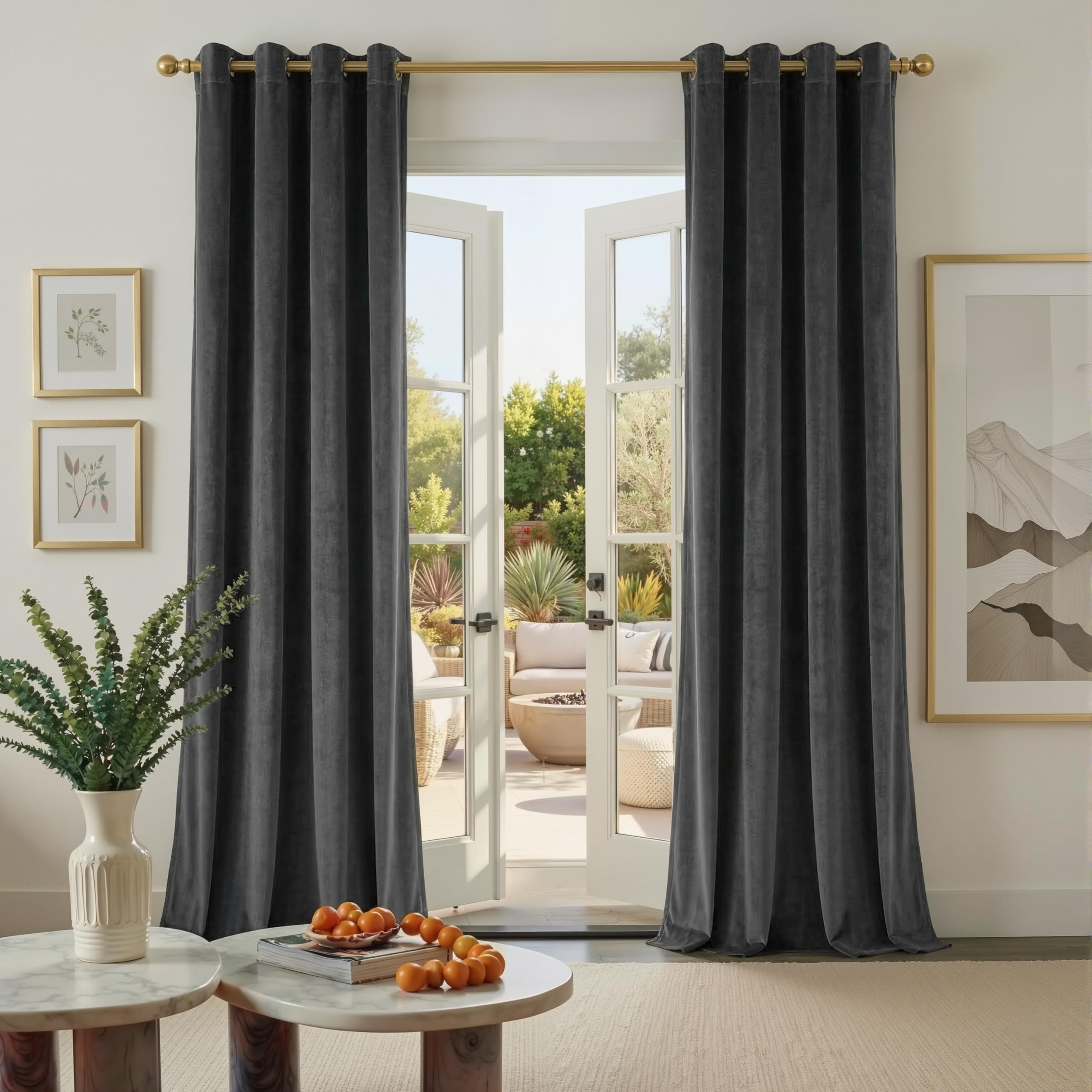 PONY DANCE Dark Grey Velvet Curtains 54 Drop - Eyelet Thermal Insulated Soundproof Blackout Curtains for Small Windows, Elegant Home Decor Window Treatments 46x54 Inches, 2 Panels