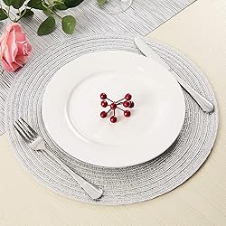 SHACOS Silver Glitter Round Braided Placemats Set