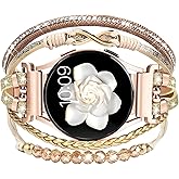 Boho Leather Bracelet for Samsung Galaxy Watch 8/7/6/5/4 Band 40 44mm Women, 20mm Cute Beaded Multilayer Strap for Galaxy Watch 8 Classic 6 4 Classic 43mm 47mm 42mm 46mm/Watch 5 Pro 45mm /Active2