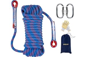EMEKIAN Indoor Outdoor Climbing Rope, Static Rock Climbing Rope for Escape Rope, Ice Climbing Equipment, Fire Safety Rescue Rope, with Non Slip Gloves