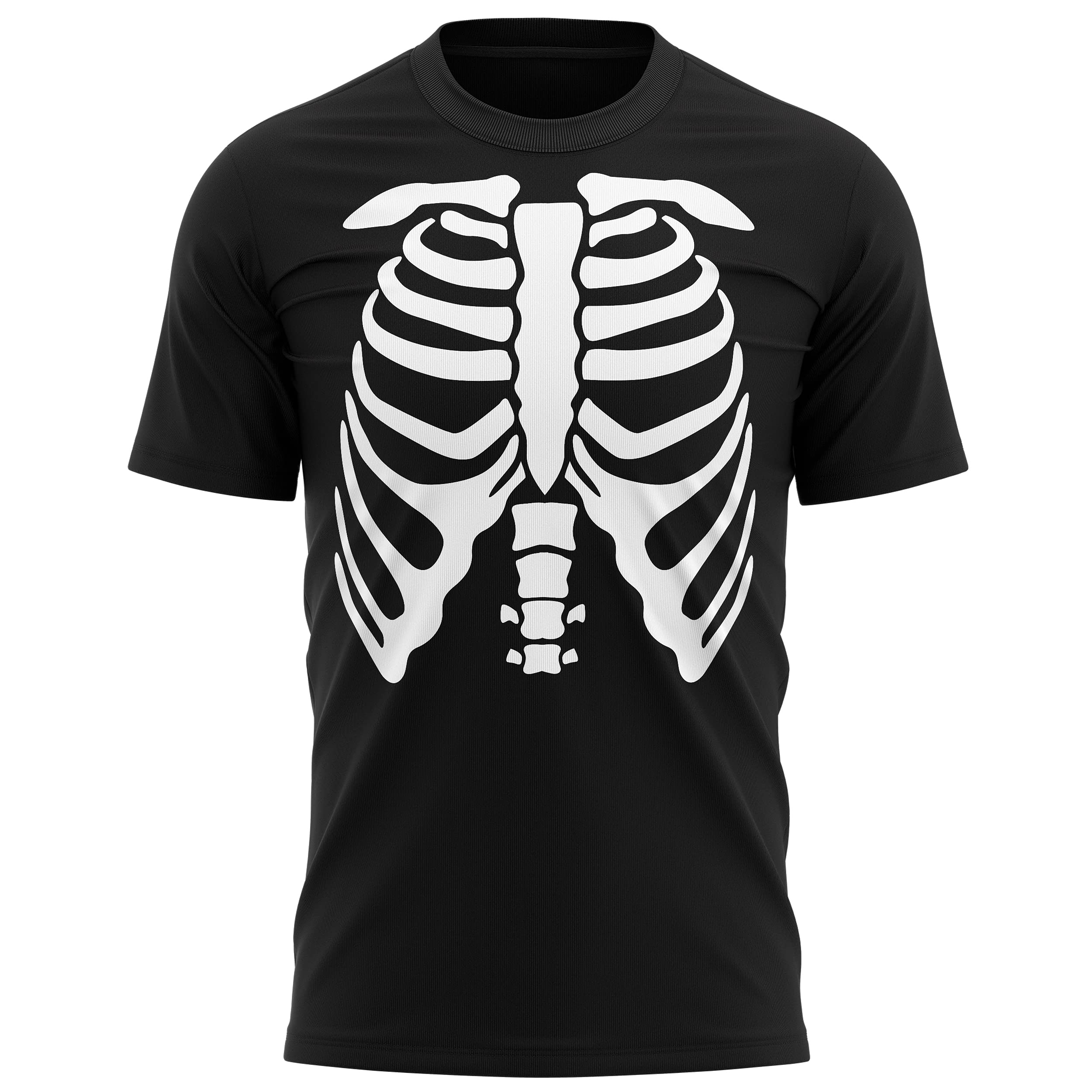 Purple Print House Mens Skeleton Body T Shirt, Skeleton Outfit Fancy Dress for Him, Scary Bones Mens Rib Cage Costume Easy Quick Cheap Dad Gift Idea for Trick Or Treat, L, Black