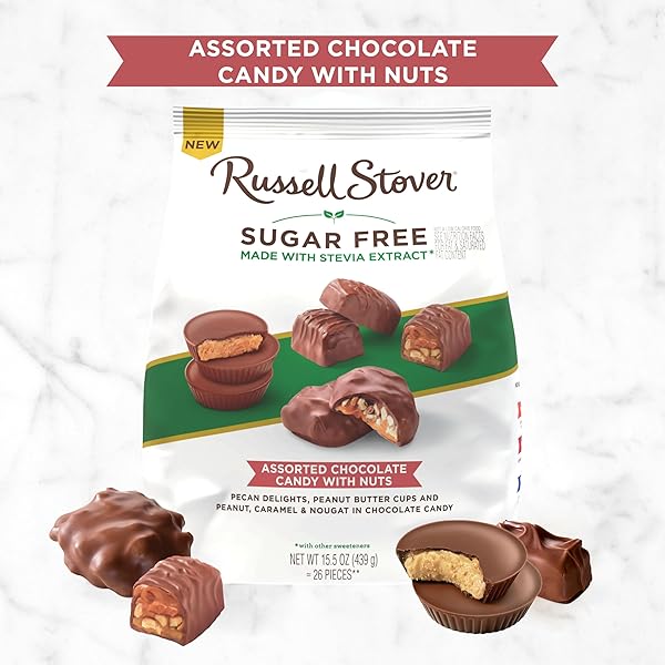 RUSSELL STOVER SUGAR FREE ASSORTED CHOCOLATE CANDY WITH NUTS, 15.5 OZ