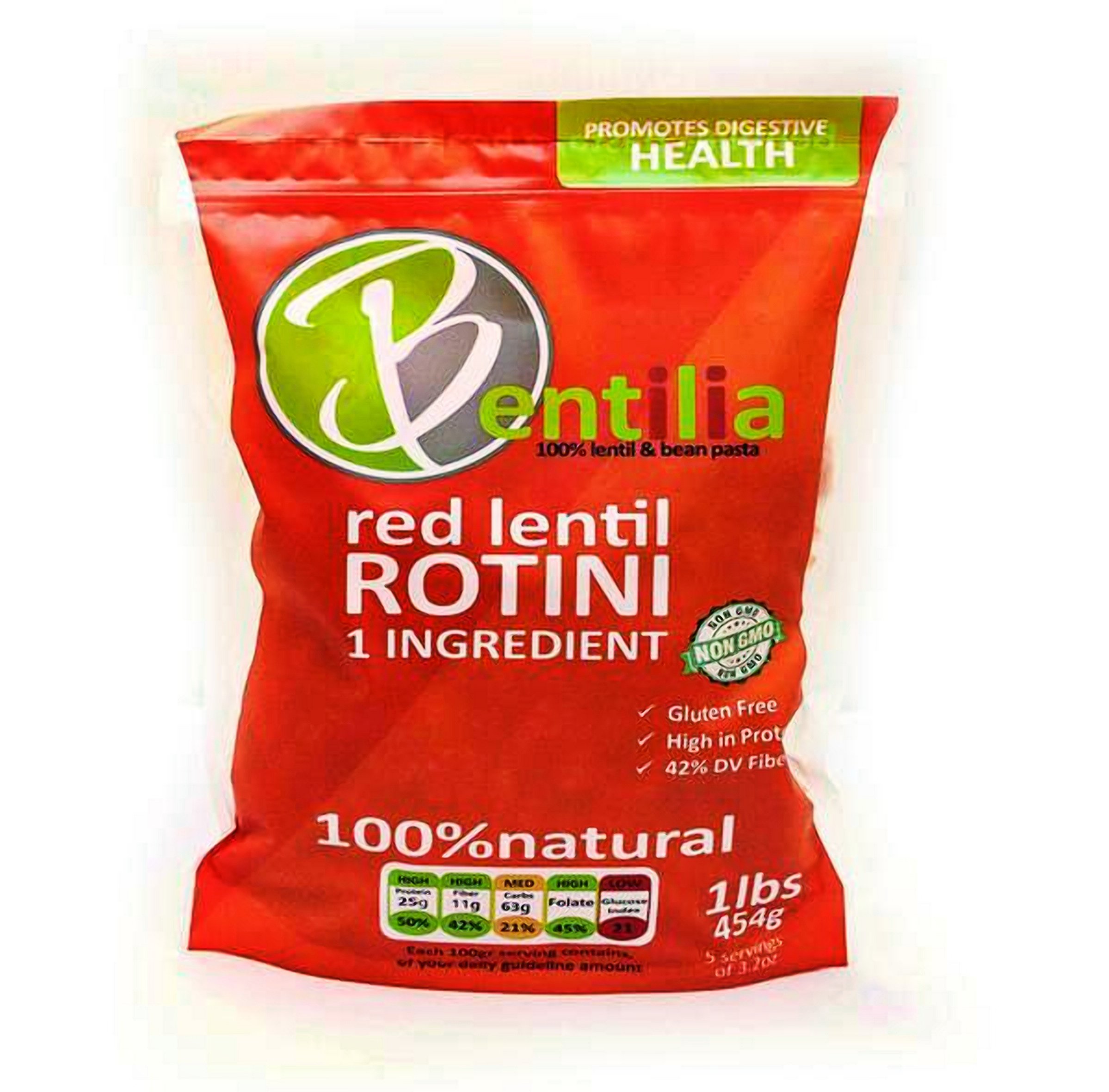 Buy Bentilia Lentil Pasta, Red Lentil Rotini 1 lb, Bag; 100 Natural, Low Glycemic Index, High