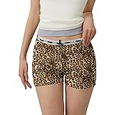 Rapbin Women's Y2k Micro Mini Shorts Leopard Print Low Waist Lounge Pajama Bottoms Boxer with Lace Trim XS-L