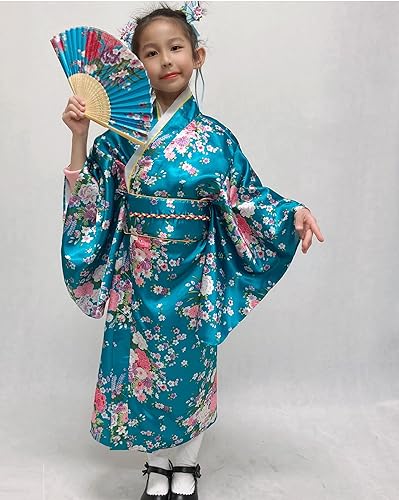 Japanese Traditional Dress Kimono Robe for Kids Girls Costume Silk