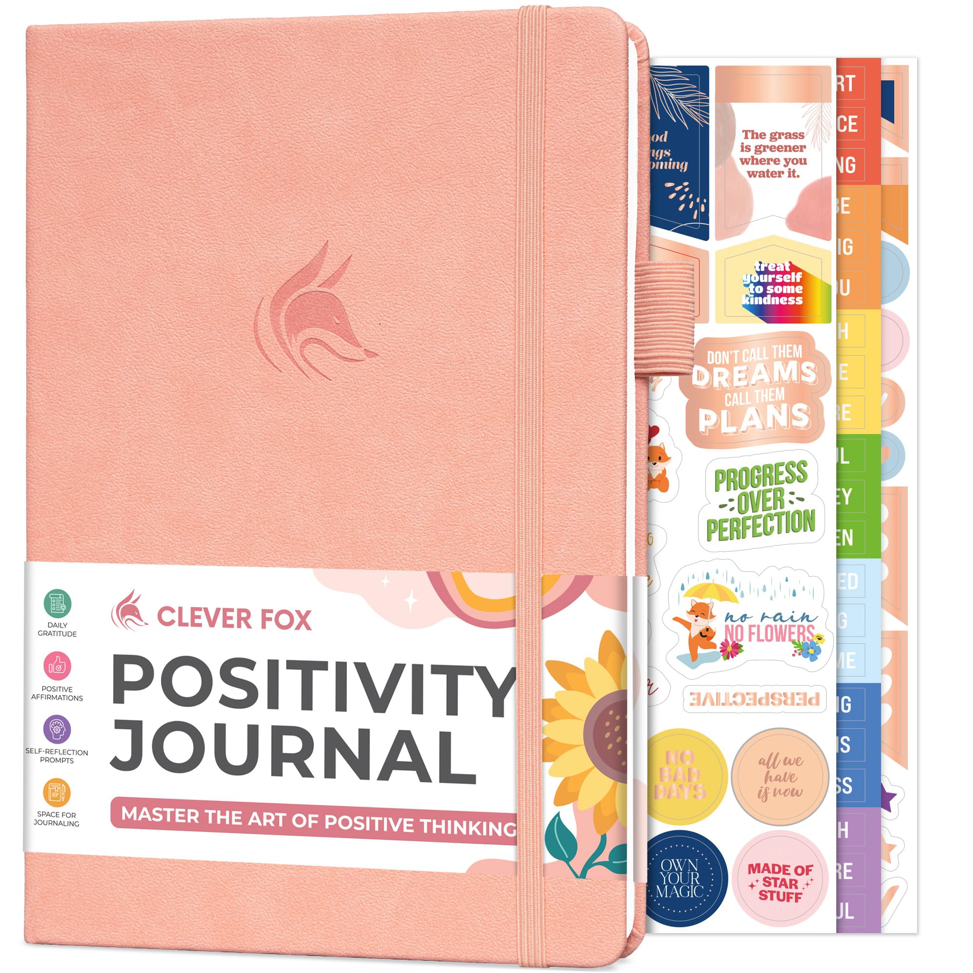 Clever Fox Positivity Journal – Daily Gratitude & Affirmation Journal with Prompts – Motivational Mental Health Journal for Women & Men with Habit Tracker – Lasts 6 Months, A5 Size (Light Pink)