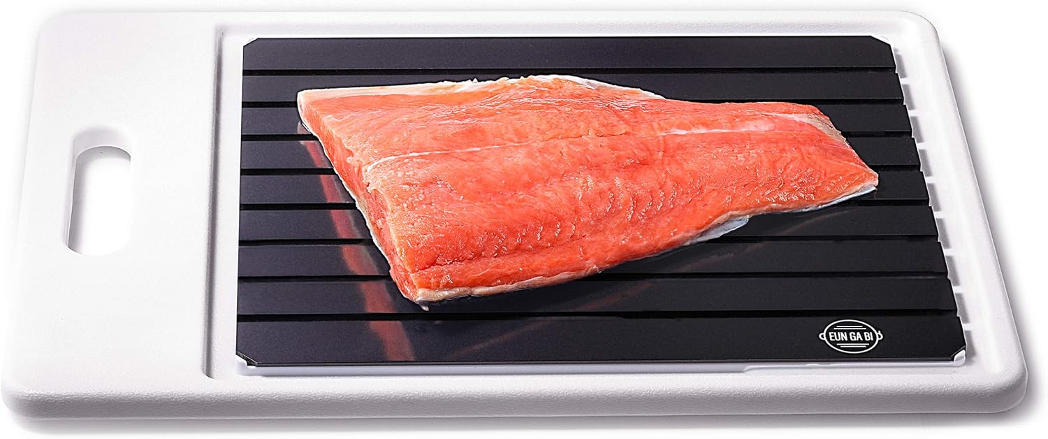 EunGaBi Defrosting Tray - Fast Magic Thawing Board for Frozen Meat, Steak, Chicken and Fish - No Heat or Electricity Needed - Extra Thick Food Defroster with Cutout for Hanging - 9.68.10.24