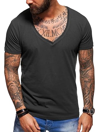 behype. Herren Kurzarm Basic T-Shirt Deep V-Neck 20-0005