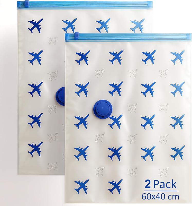 Sacchetti Sottovuoto da Viaggio Zaino Ryanair, 40x60 cm | Set 2 Buste per Vestiti, Trolley, Bagaglio a Mano 40x20x25 | Sacchi Salvaspazio vestiti e piumoni — foto 2 di 6