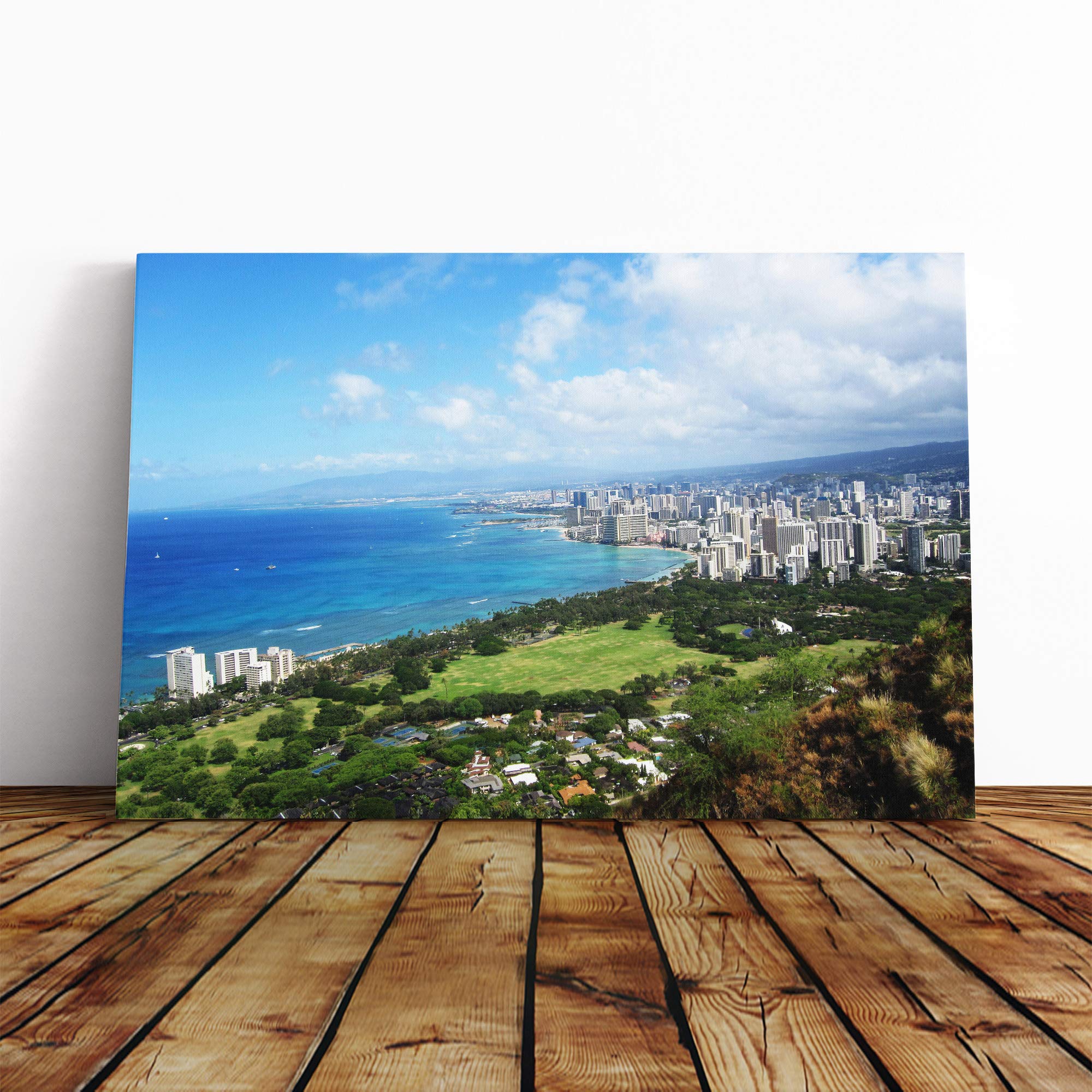 Skyline Honolulu Hawaii Canvas Print | Gallery Wrapped 30mm Frame Wall Art | 20x14 inches | Ready to Hang | Modern Cityscape Picture | Living Room Bedroom Lounge Office