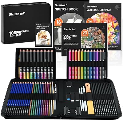 Shuttle Art 103 Pack Sketching Set Pencils Sketch Books in Zipper Case