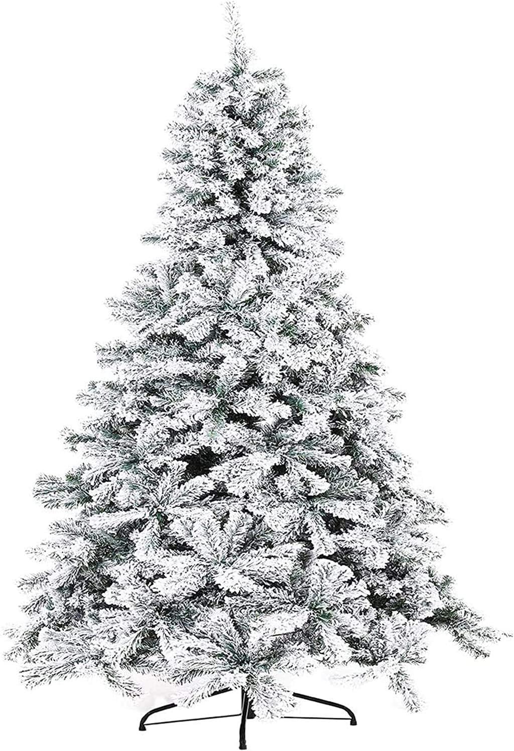 Trees - SOLAURA 7 FT Snow Flocked Christmas Tree, Artificial Christmas Tree Hinged Xmas Tree with 1000+ Branch Tips for Indoor and Outdoor Holiday Decoration, Metal Stand