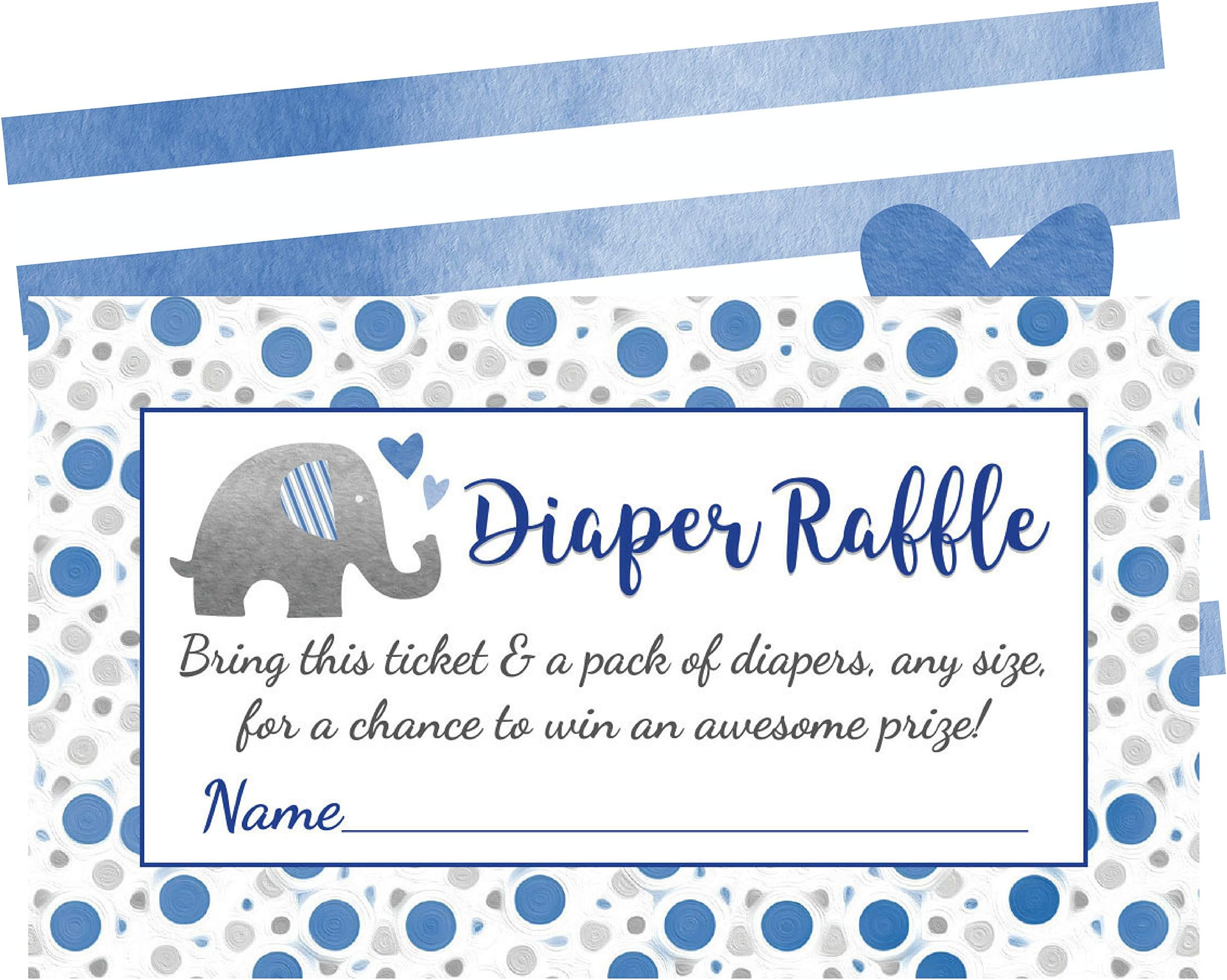 Blue Elephant Diaper Raffle Tickets - 50 Cards for Fun Boy Baby Shower Games