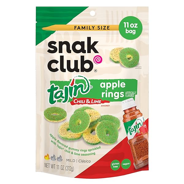 SNAK CLUB TAJIN APPLE RINGS GUMMY CANDY, FRUIT...