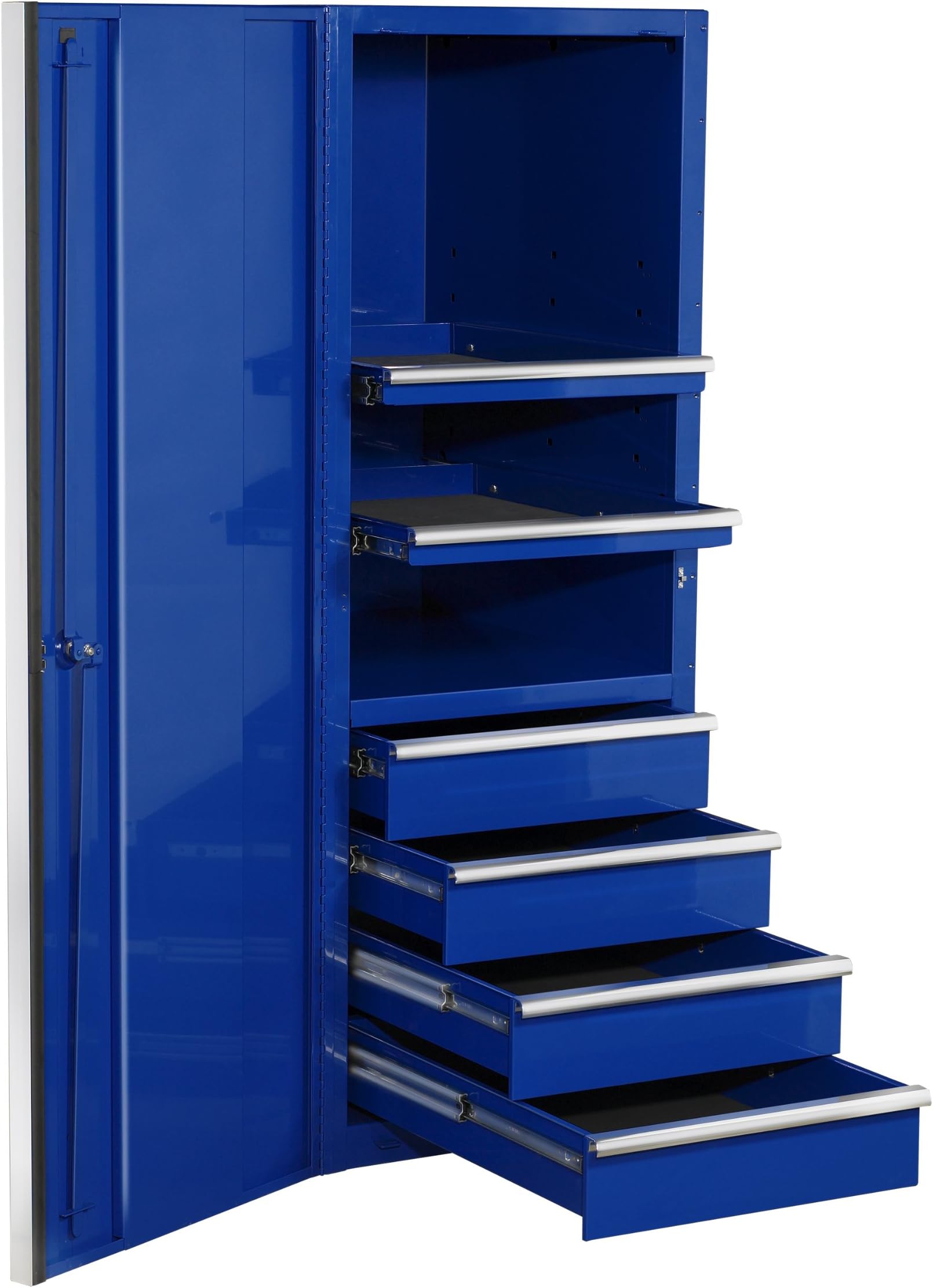 Extreme Tools EX2404SCBL 4-Drawer 2-Shelf Side Cabinet with Ball Bearing Slides, 24-Inch, Blue High Gloss Powder Coat Finish