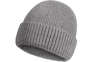 Oversized L/XL/XXL Merino Wool Beanie Hat for Men Big Head Cuffed Watch Cap Warm Soft Knit Winter Hat