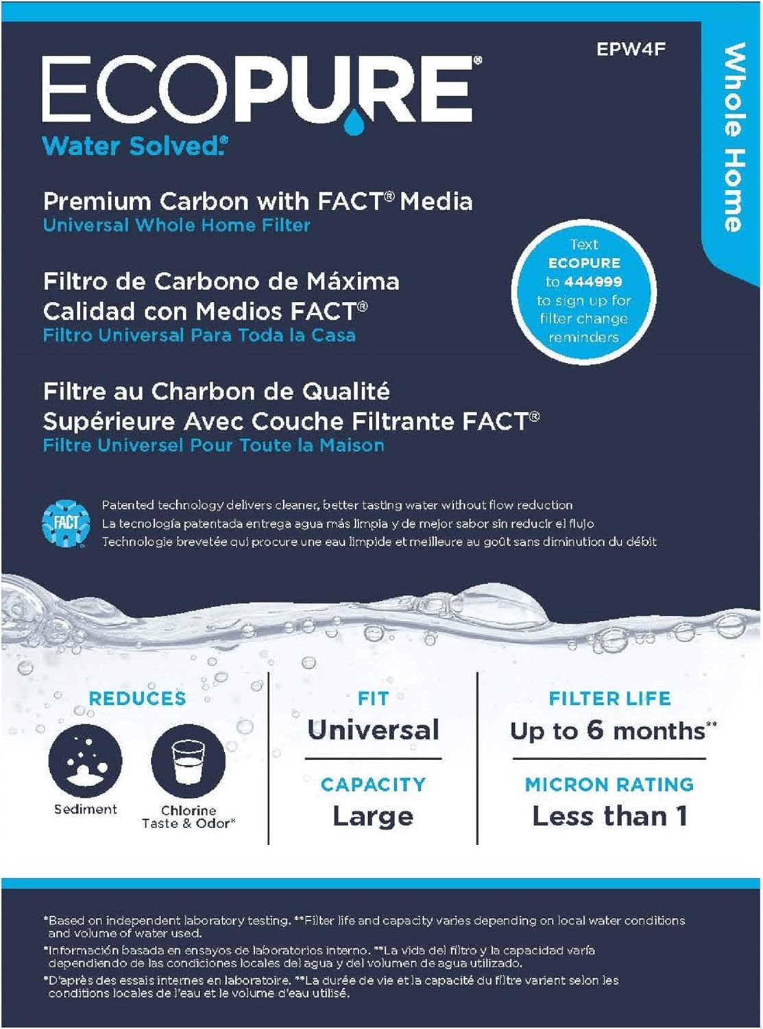 EcoPure EPW4F Premium FACT Universal Innovative Product-Better Filtration and Longer Life Versus Most Whole Home Water Filters, Black/White: Home Improvement