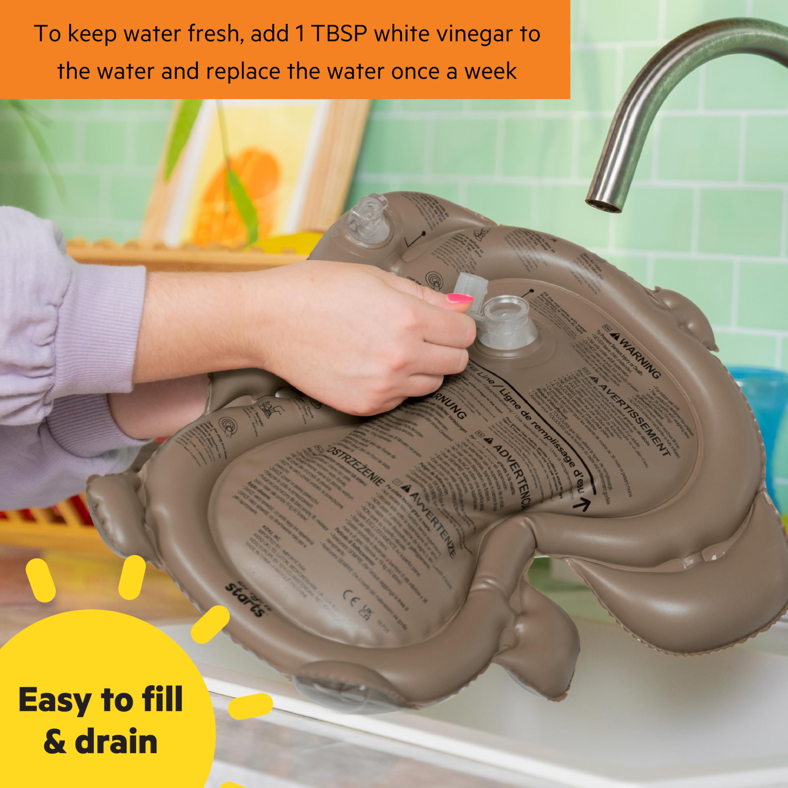 Bright Starts Hungry Monkey Water Mat, Baby Play Mat, Inflatable Sensory Toy for Infants Age 0-6 Months