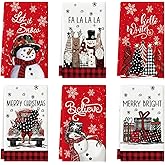 Artoid Mode Red Snowman Xmas Trees Santa Claus Truck Merry Christmas Kitchen Towels Dish Towels, 18x26 Inch Farmhouse Decoration Hand Towels Set of 6
