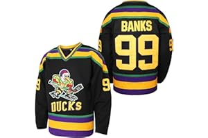 EETUG Mighty Ducks Jersey #96 Charlie Conway #99 Adam Banks #33 Greg Goldberg #66 Gordon Bombay Movie Hockey Jersey White Green