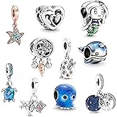 ROPLYNT 10 Pack Silver Spacer Beads Charms fit Bracelet DIY Bracelet CZ Pendant Set
