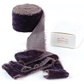 DINDOSAL Plum Frayed Velvet Ribbon 1.5 Inch x 3 Yards | Deep plum color and relaxed drape suit weddings, floral details, gift wrapping, fall decor and DIY crafts.