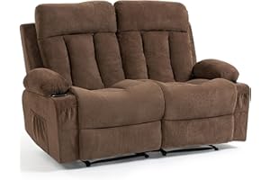 WiNVO Loveseat Recliner Sofa with Cup Holders, 2 Seat Manual Recliner Chair, Reclining loveseat Couch for Living Room, Home Theater, Small Spaces, Brown