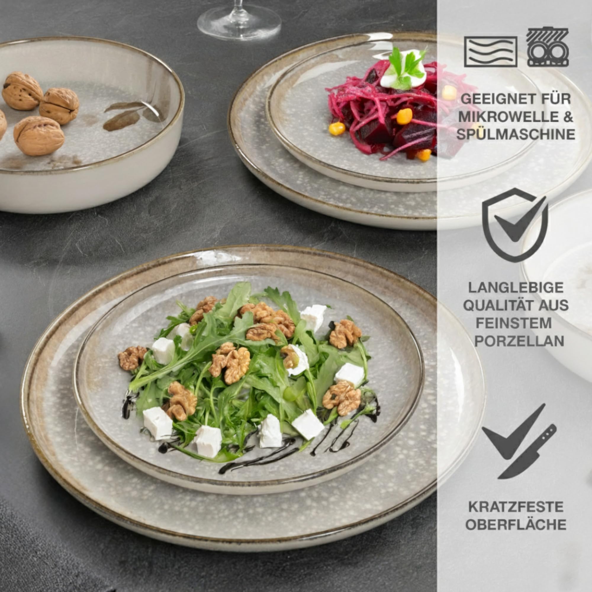 Moritz & Moritz BLOSSOM Porzellan Geschirrset 6 Personen 18-tlg. - Modernes Tafelservice mit verspieltem Design - Pflegeleichtes Kaffeeservice mit Teller Set & Schüsseln - Kombiservice 5