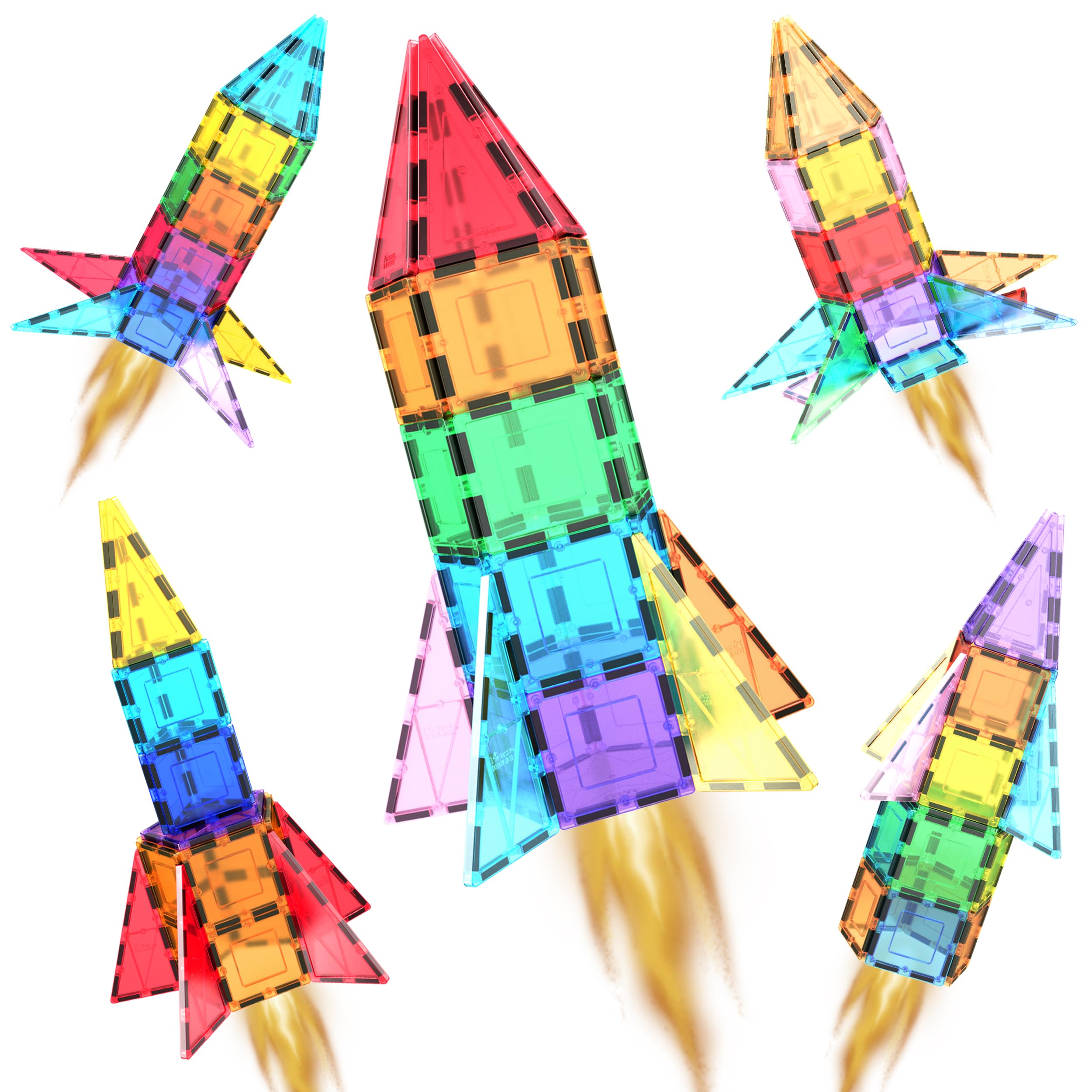 PicassoTiles 32 Piece Magnetic Building Block Rocket Booster Theme Set Magnet Construction Toy Educational Kit Engineering Stem Learning Playset Child Brain Development Stacking