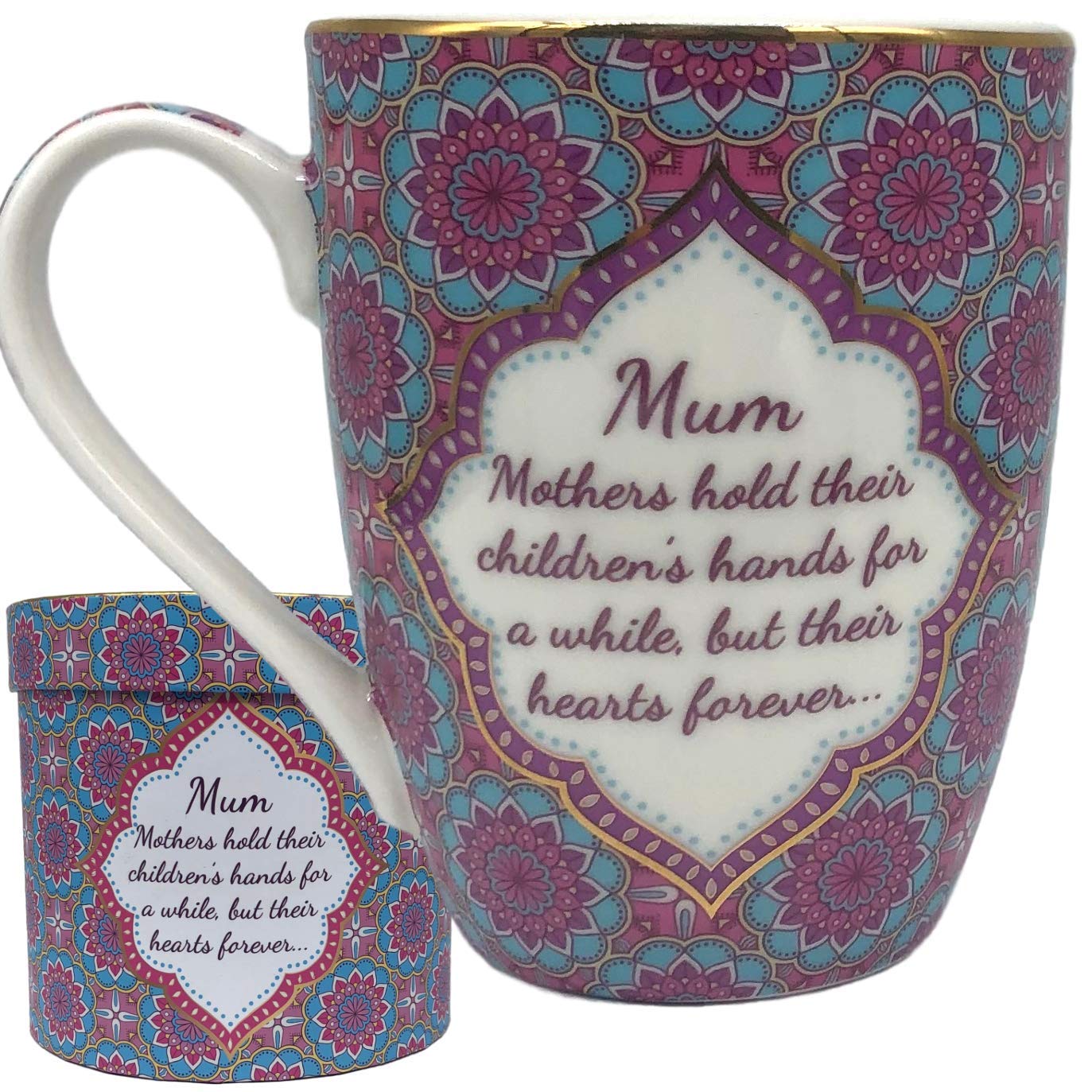 Mum Mug with Matching Round Gift Box, Gold Finished, new Bone China Mum Gift Mug