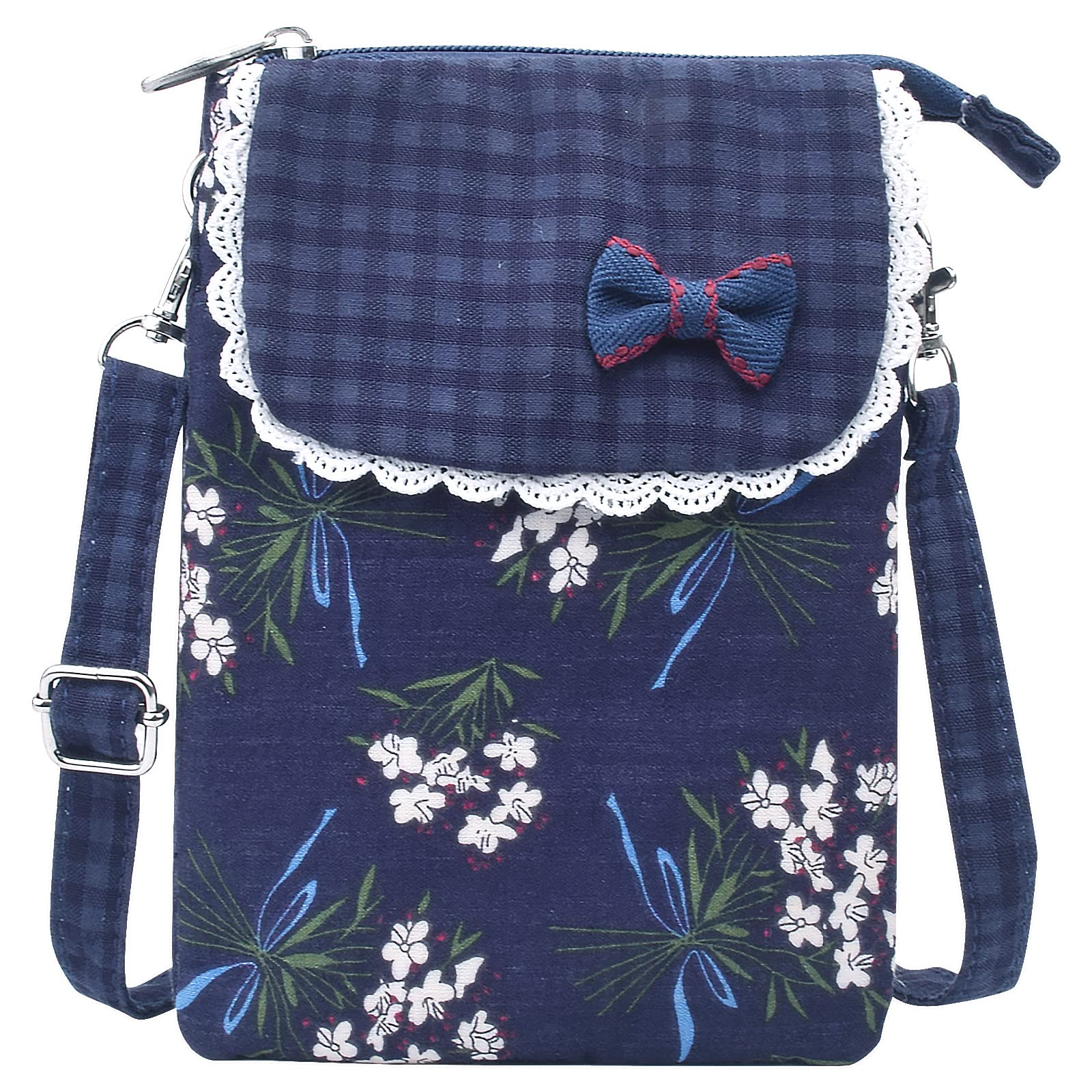 LassZone Small Crossbody Bag Canvas Cell Phone Purse Floral Pattern Shoulder Bag Ladies Cute Handbag for Women Girls with Multi Pockets & Adjustable Shoulder Strap