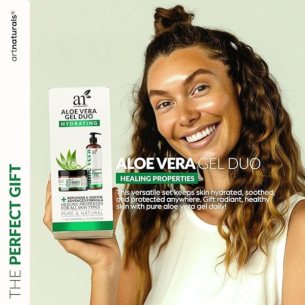 ARTNATURALS ALOE VERA GEL SET – JUMBO 20OZ (99% PURE ORGANIC) – SUNBURN RELIEF & HYDRATION FOR FACE, BODY, SCALP & HAIR – CALMING MOISTURIZER AFTER SUN EXPOSURE – FRESHLY HARVESTED WITHIN 12 HOURS