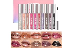 LANGMANNI 10 Colors Diamond Glitter Lip Gloss Set,Long Lasting High Shine Shimmer Liquid Lipstick Set,Hydrating,Moisturizing Lip Gloss Kit Gift Makeup For Girls